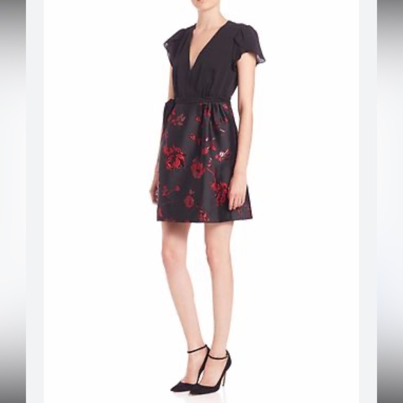 Diane Von Furstenberg Faux‎ Wrap Floral Silk Dress Black Oxblood - Picture 2 of 9